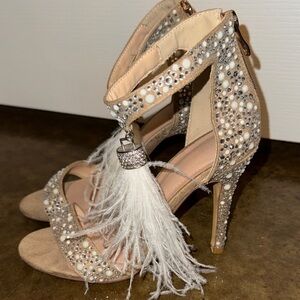 Elegant Embellished Heels with Feather Detail